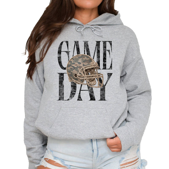 Game Day Camo football helmet hoodie in Gray - front view