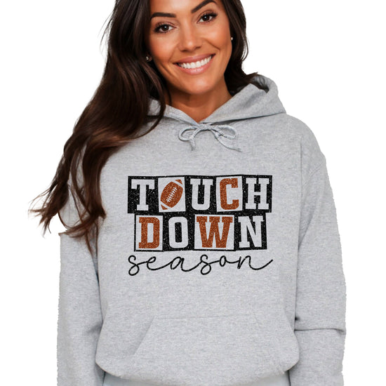 Touchdown Season glitter football hoodie in Gray - front view