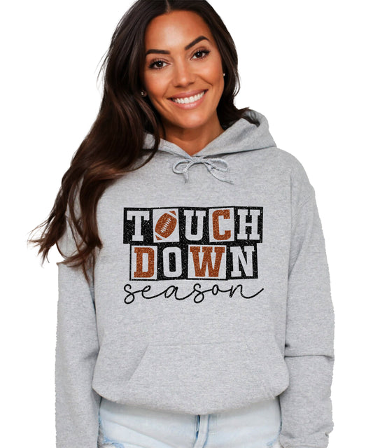 Touchdown Season glitter football hoodie in Gray - front view