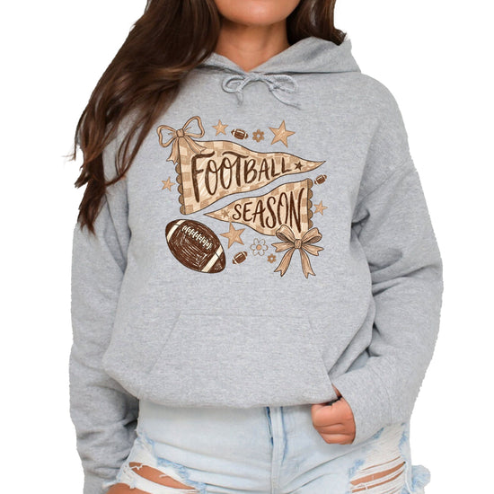Football Season Coquette Bow Pennant Game Day Hoodie for Women - Gray - view 1