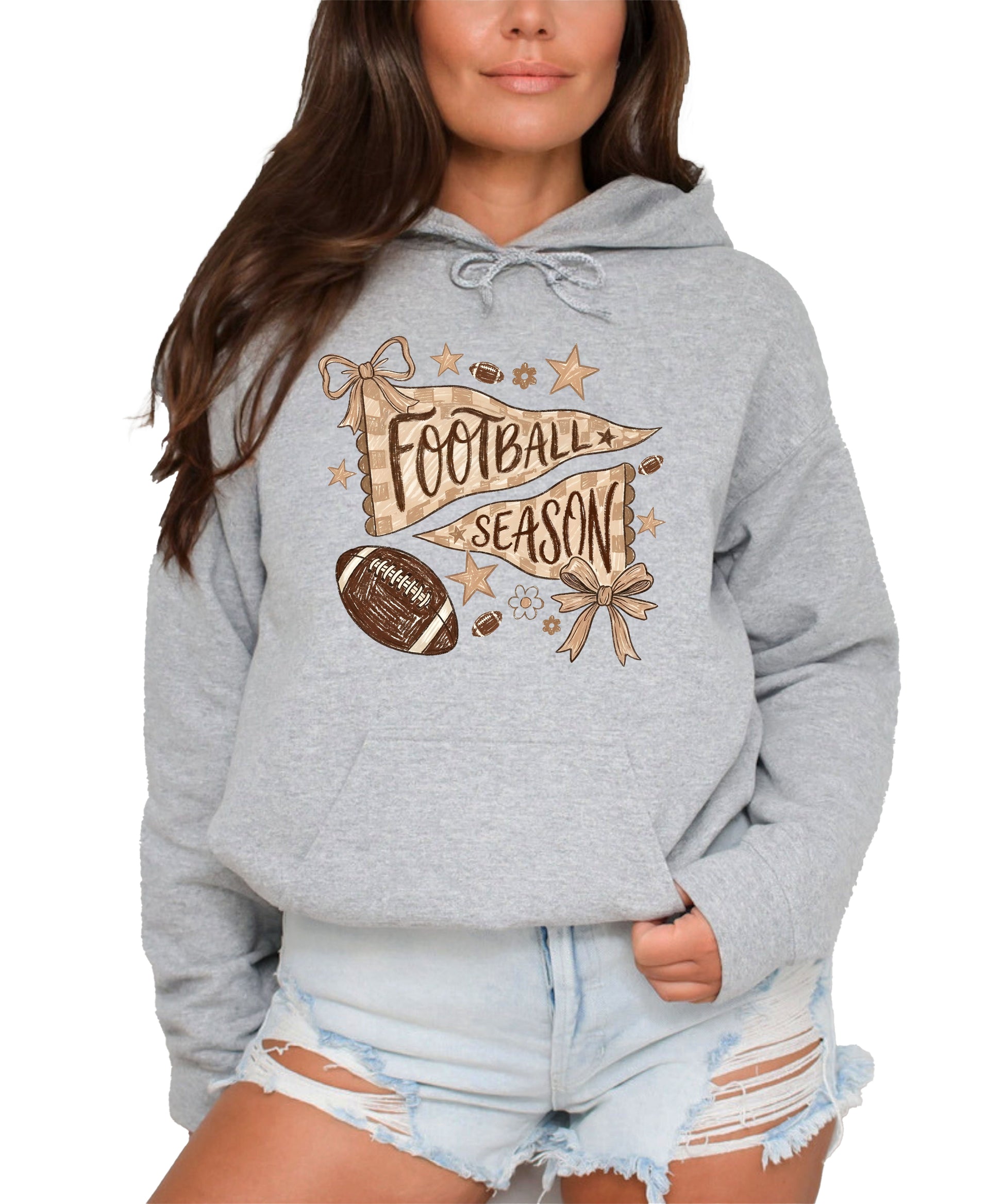 Football Season Coquette Bow Pennant Game Day Hoodie for Women - Gray - view 1