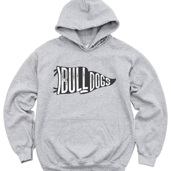 Gray Bulldogs distressed pennant flag hoodie - front view