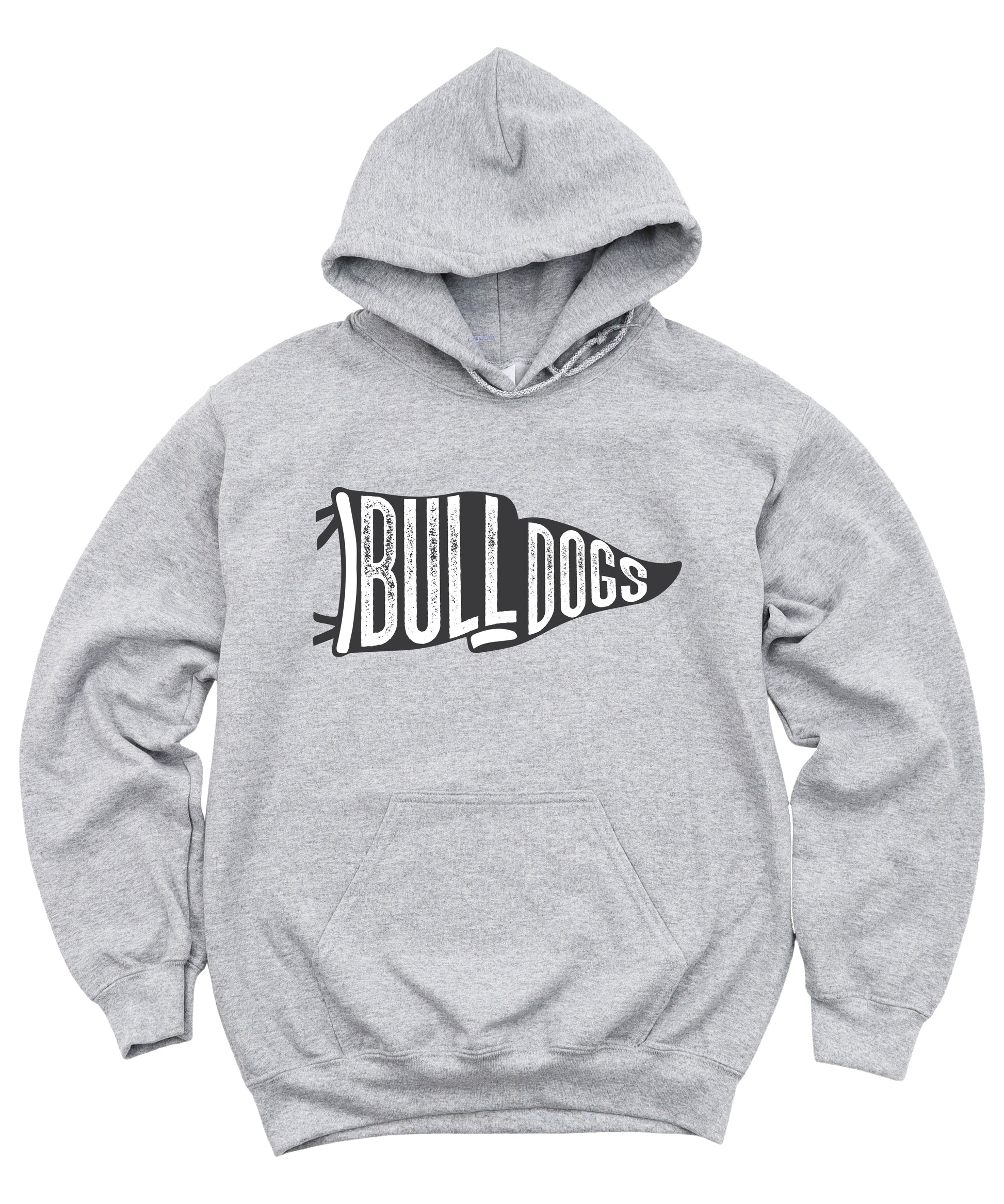 Gray Bulldogs distressed pennant flag hoodie - front view