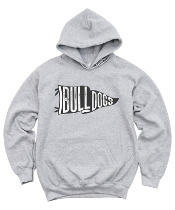 Gray Bulldogs distressed pennant flag hoodie - front view