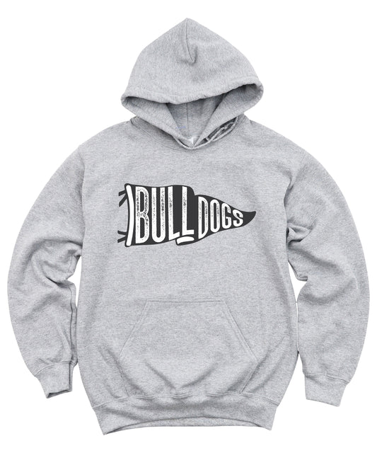 Gray Bulldogs distressed pennant flag hoodie - front view