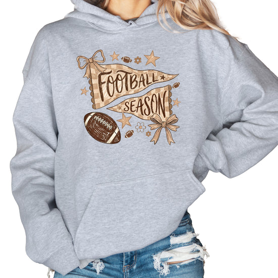 Football Season Coquette Bow Pennant Game Day Hoodie for Women - Gray - view 2