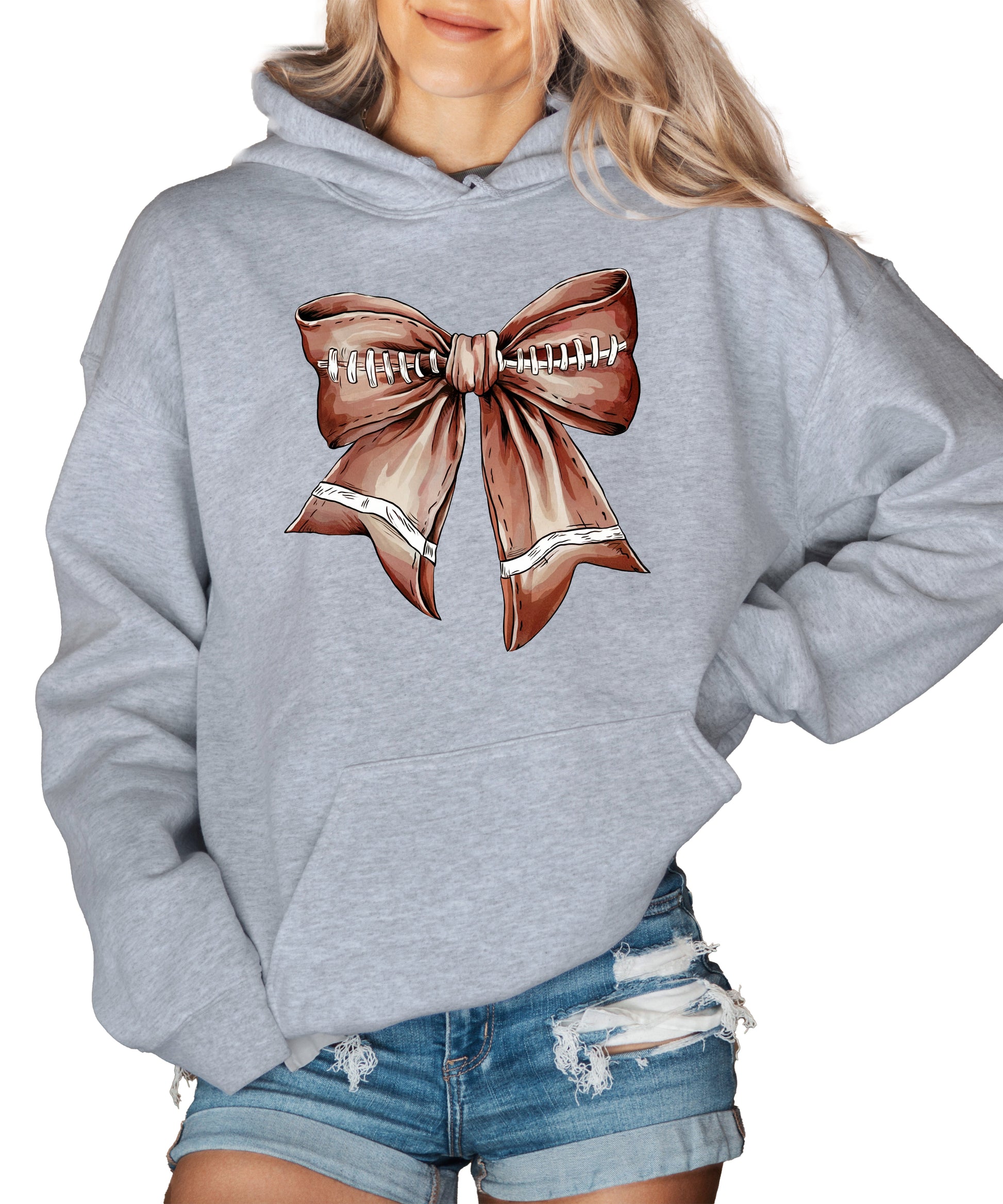 Football Coquette Bow fleece hoodie in Gray - view 2