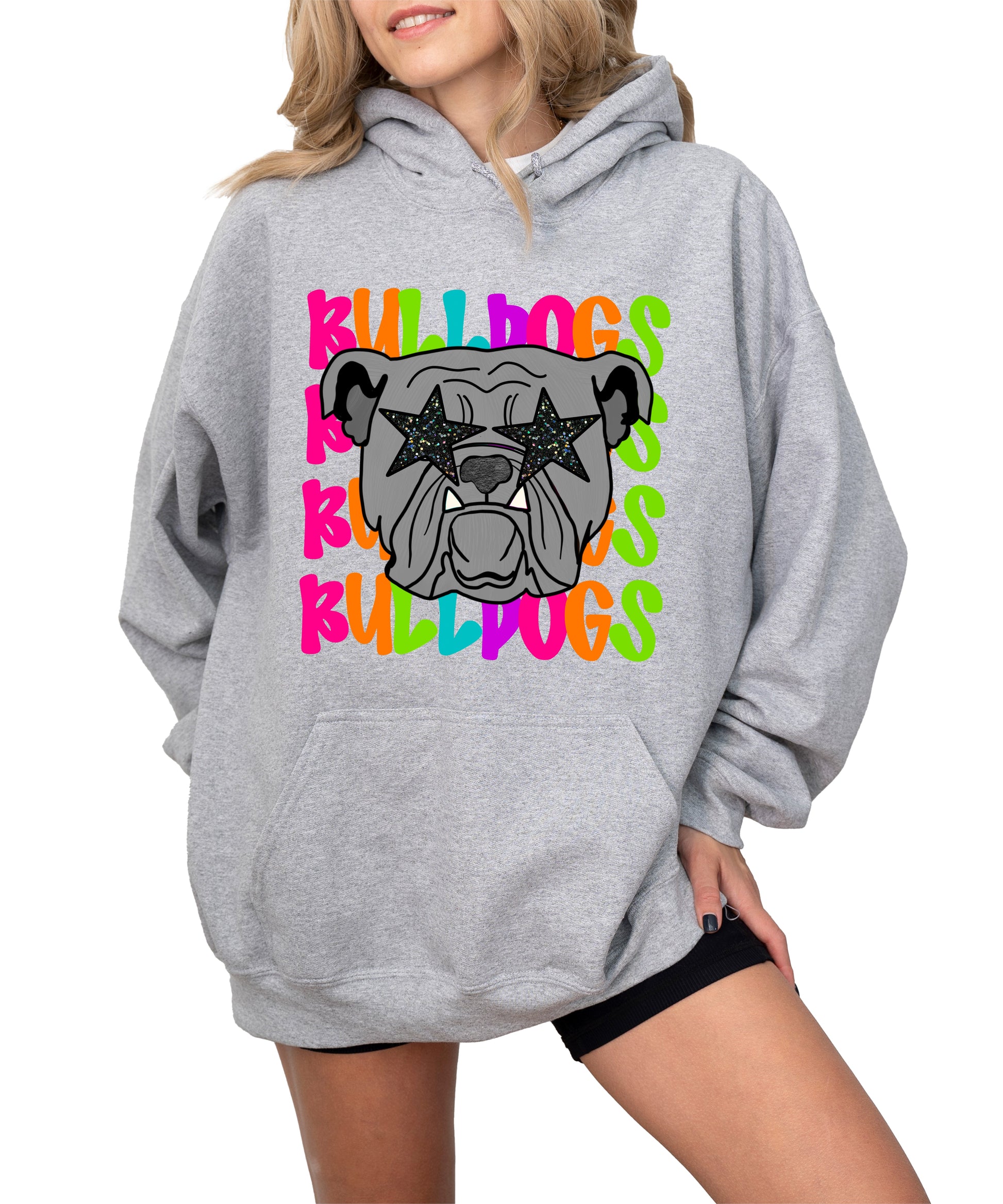 Bulldogs neon rainbow mascot hoodie in Gray - view 2