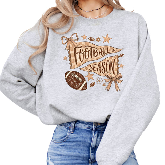 Football Season Coquette Bow Pennant Game Day Crewneck Sweatshirt - Gray Sweatshirt view 2