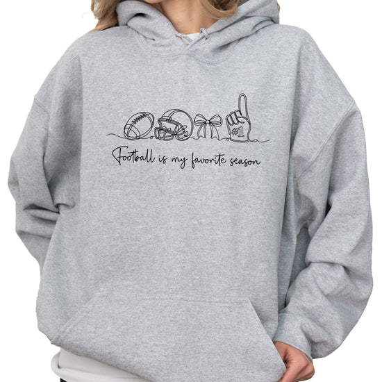 Gray Football is My Favorite Season hoodie, styled view