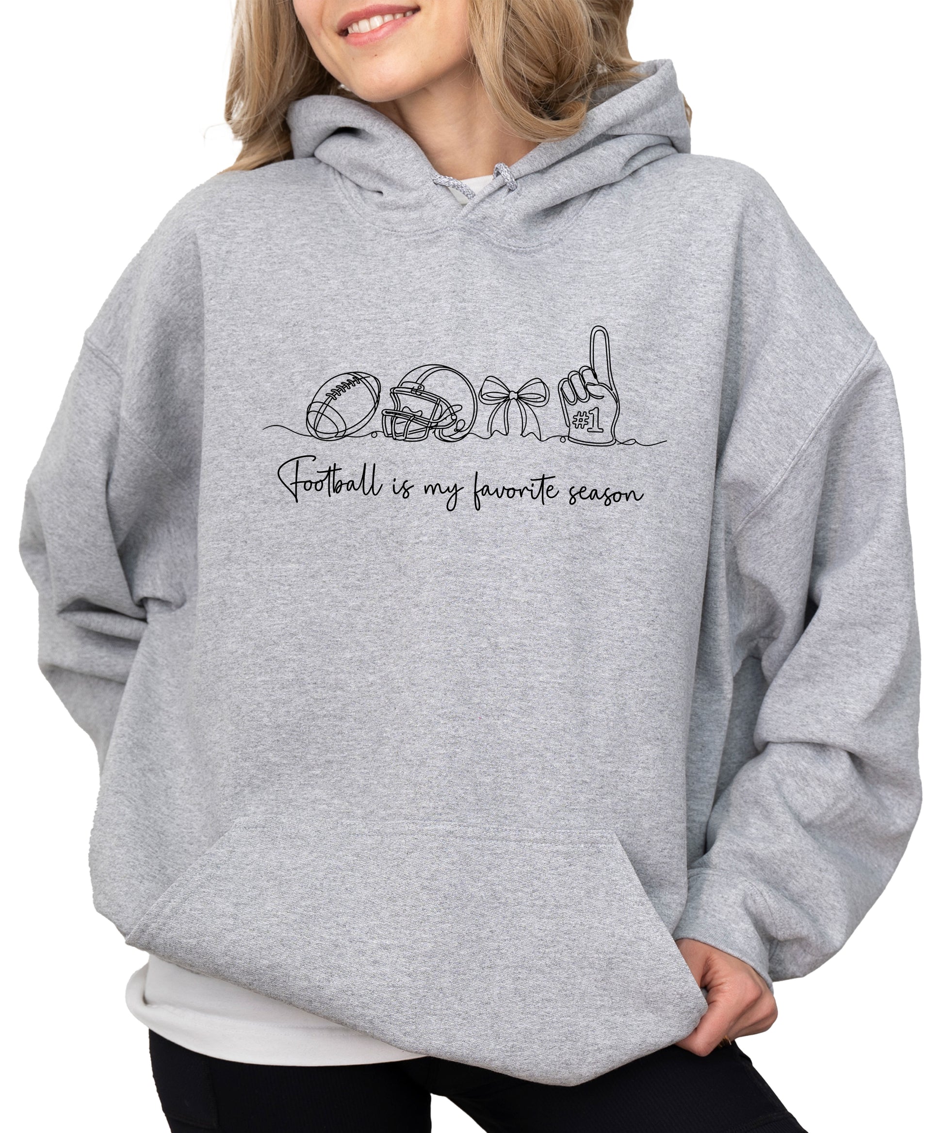 Gray Football is My Favorite Season hoodie, styled view