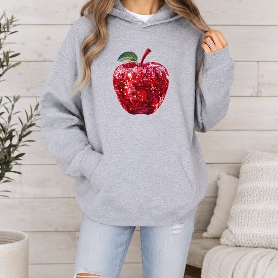 Gray glitter apple teacher hoodie view 2