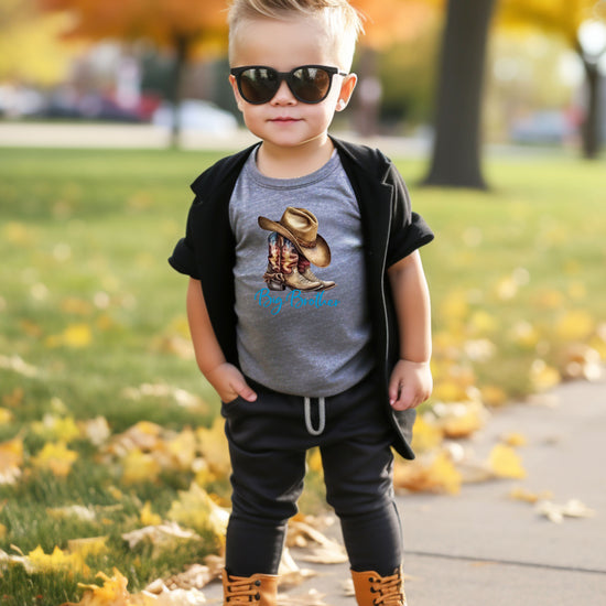 Big Brother Brown Boots Western sibling reveal tee - Granite Heather view 2