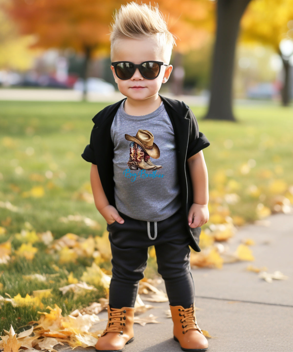 Big Brother Brown Boots Western sibling reveal tee - Granite Heather view 2