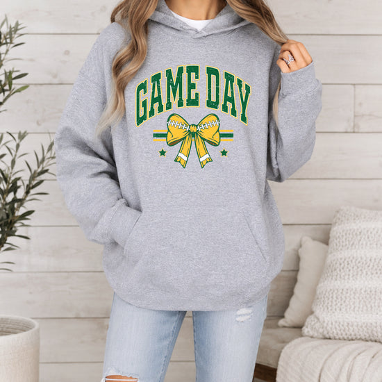 Game Day Football Bow Hoodie in Gray - graphic detail