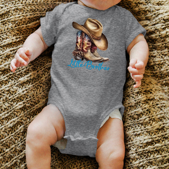 Little Brother Cowboy Boots Bodysuit - Granite Heather 2
