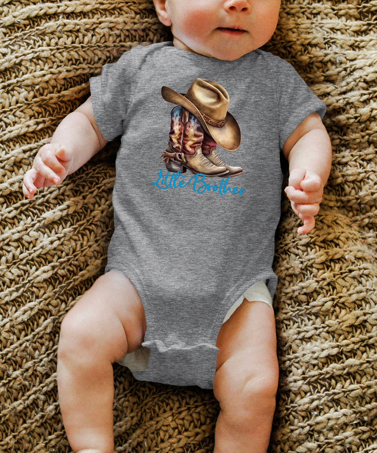 Little Brother Cowboy Boots Bodysuit - Granite Heather 2