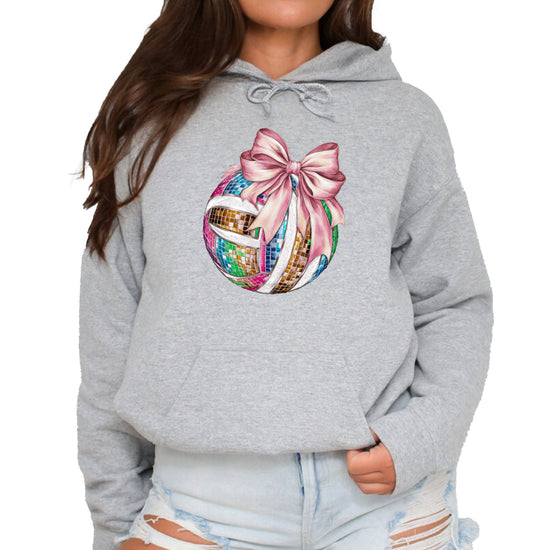 Disco Volleyball Coquette Bow Hoodie - Gray - View 2