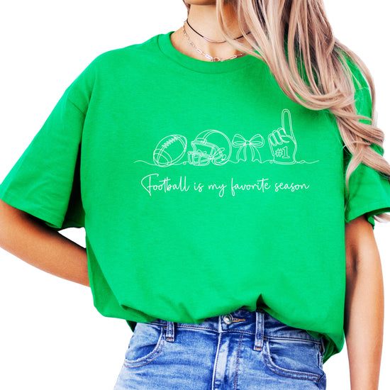 Football is My Favorite Season coquette bow game day tee, Vintage Green Shirt, view 2