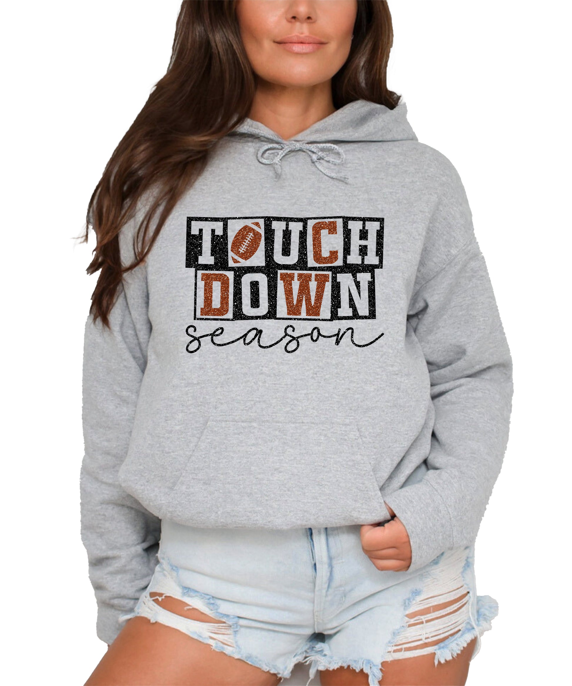 Touchdown Season glitter football hoodie in Gray - view 2