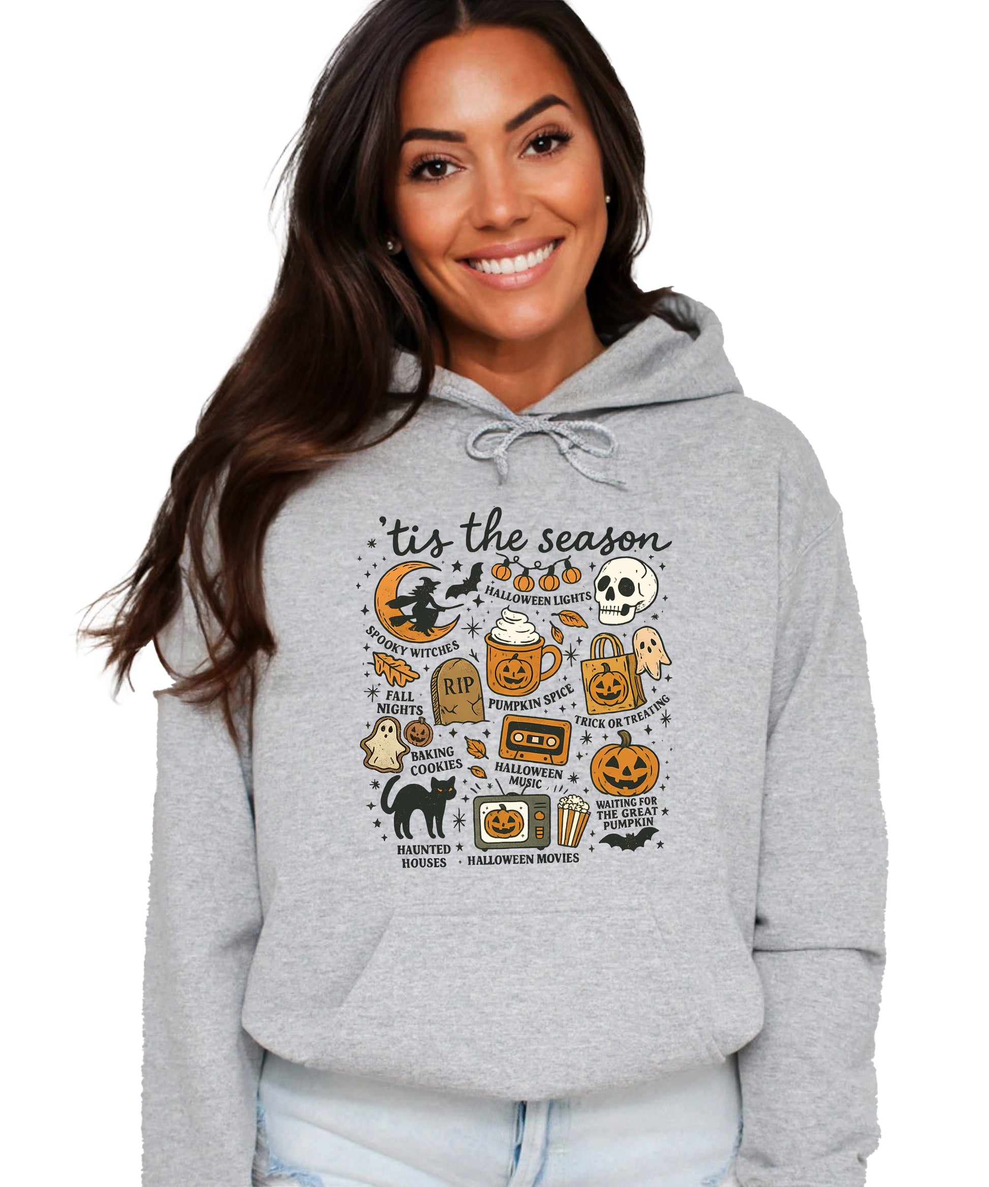 Tis The Season Halloween retro collage hoodie in Gray - view 2