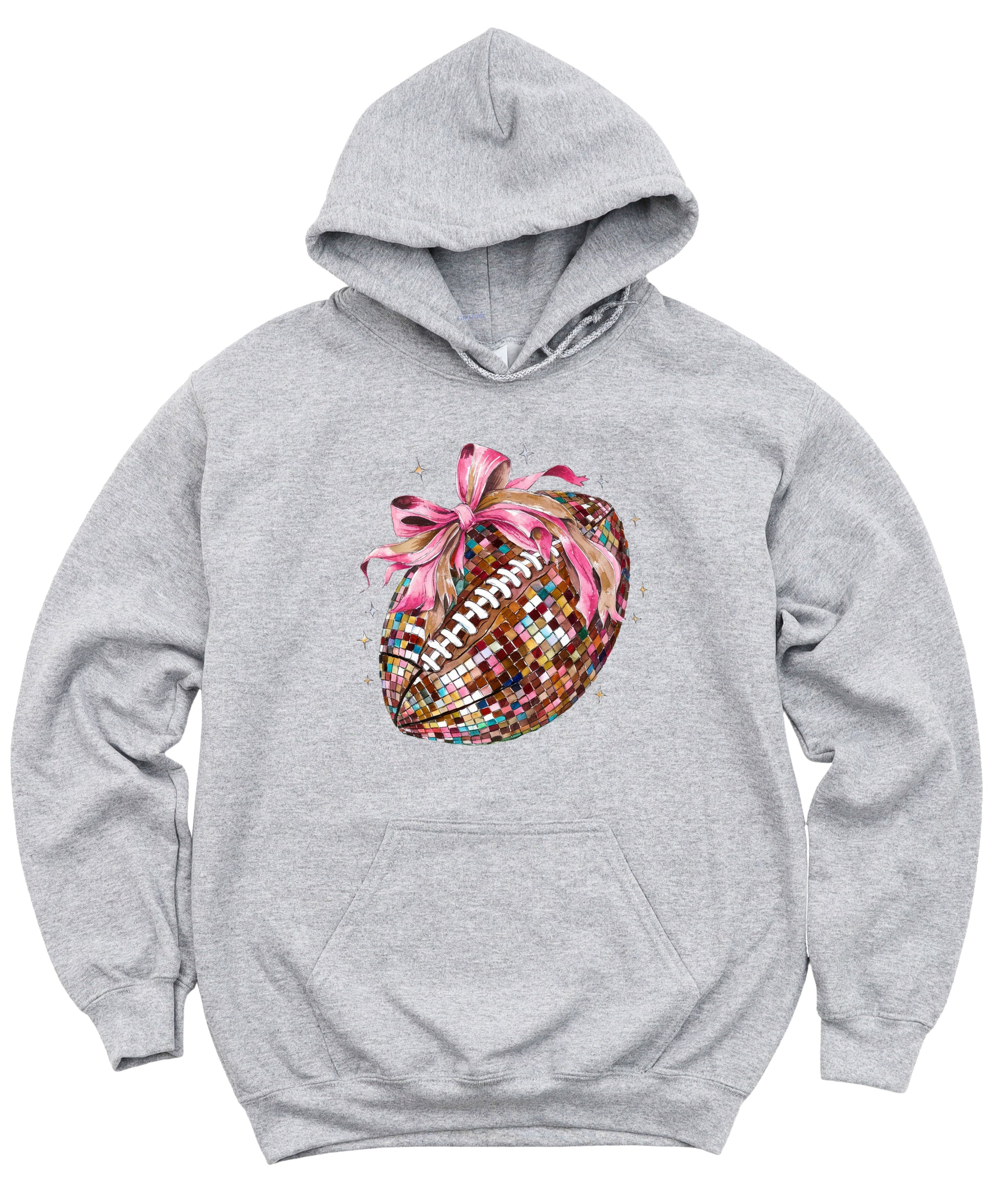 Disco Ball Football Coquette Bow Hoodie for Women, Gray Hoodie, view 3
