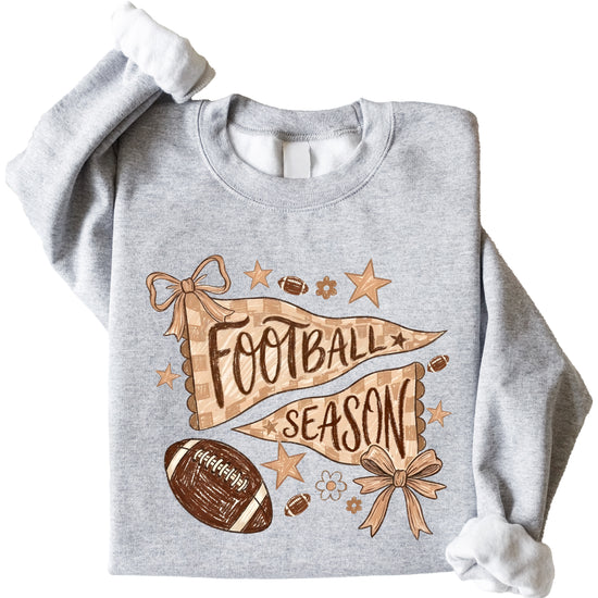 Football Season Coquette Bow Pennant Game Day Crewneck Sweatshirt - Gray Sweatshirt view 3