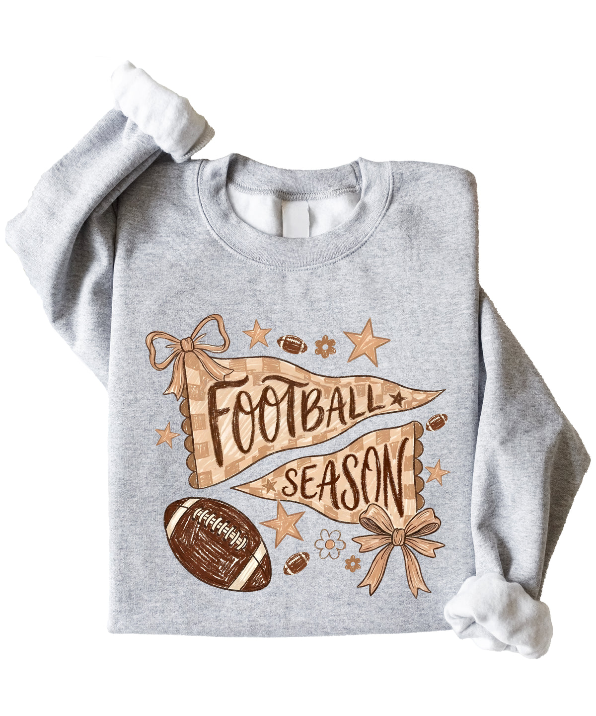 Football Season Coquette Bow Pennant Game Day Crewneck Sweatshirt - Gray Sweatshirt view 3