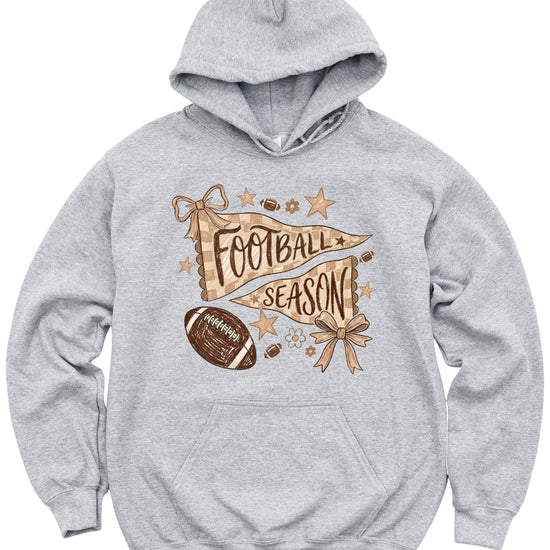 Football Season Coquette Bow Pennant Game Day Hoodie for Women - Gray - view 3