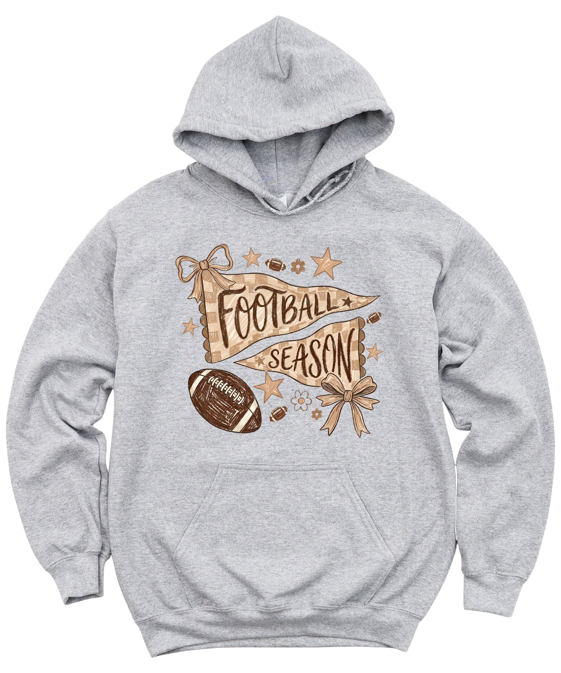 Football Season Coquette Bow Pennant Game Day Hoodie for Women - Gray - view 3