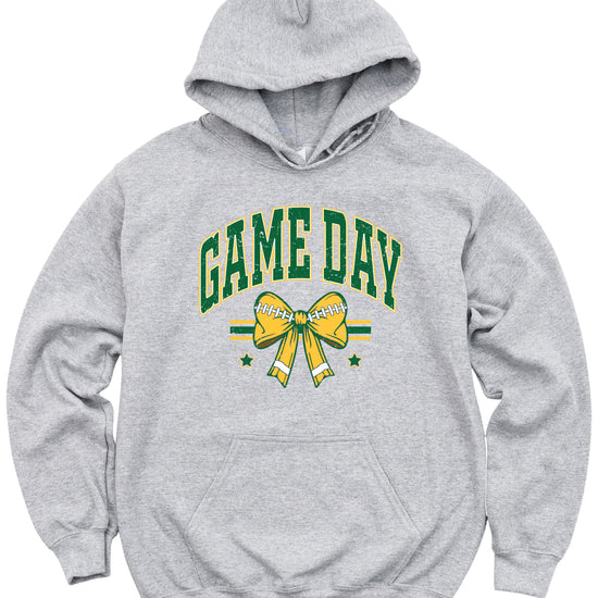 Game Day Football Bow Hoodie in Gray - lifestyle view