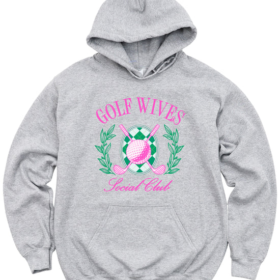 Golf Wives Social Club hoodie in Gray, lifestyle view