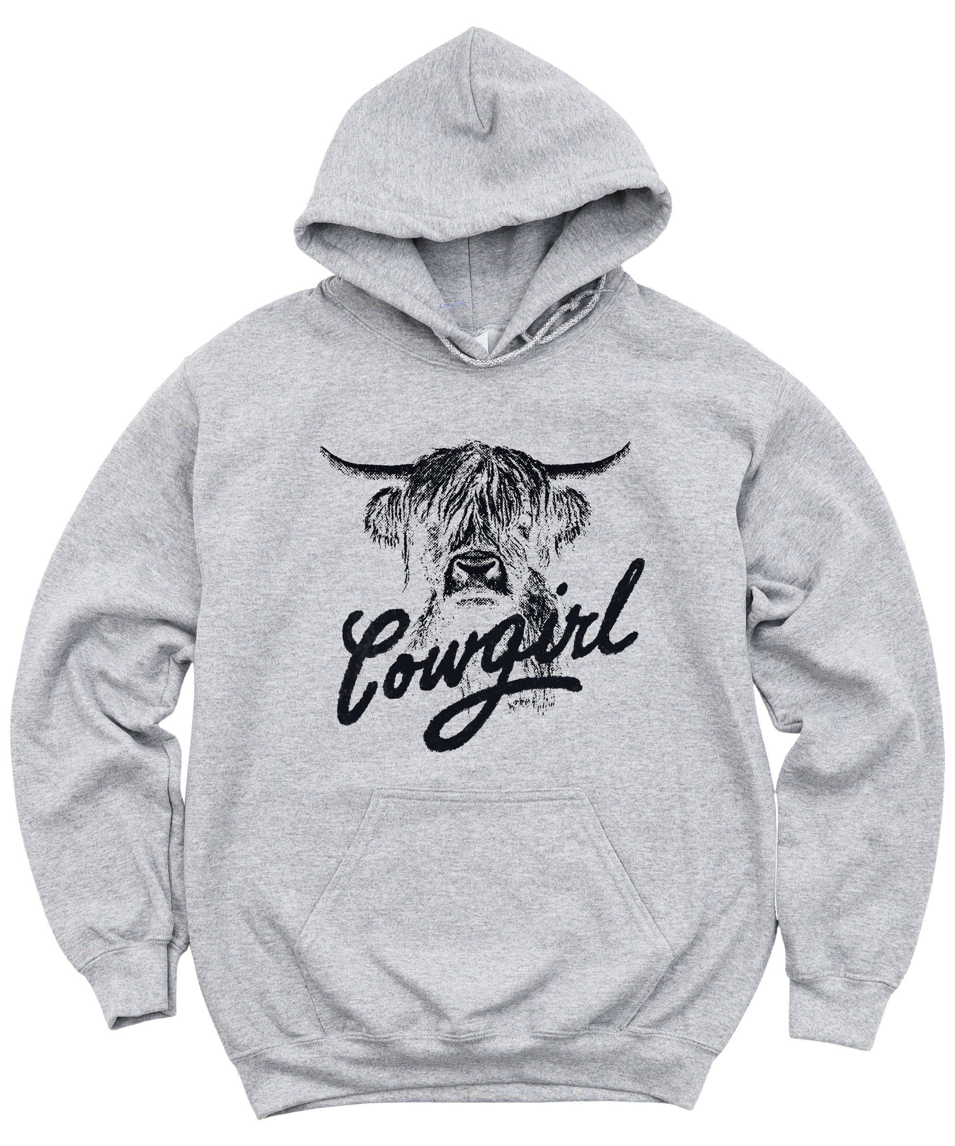 Cowgirl Highland Cow Hoodie - Gray Hoodie - Olive Loves Apple