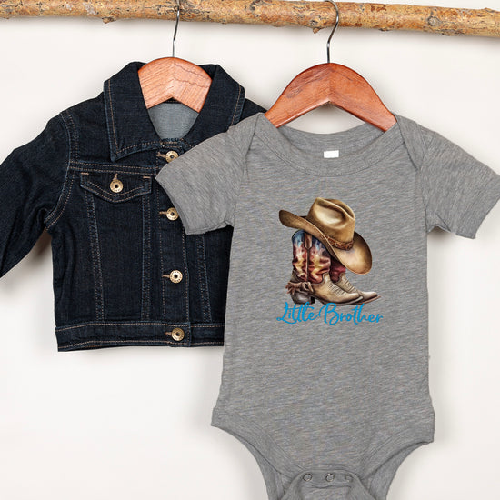 Little Brother Cowboy Boots Bodysuit - Granite Heather 3