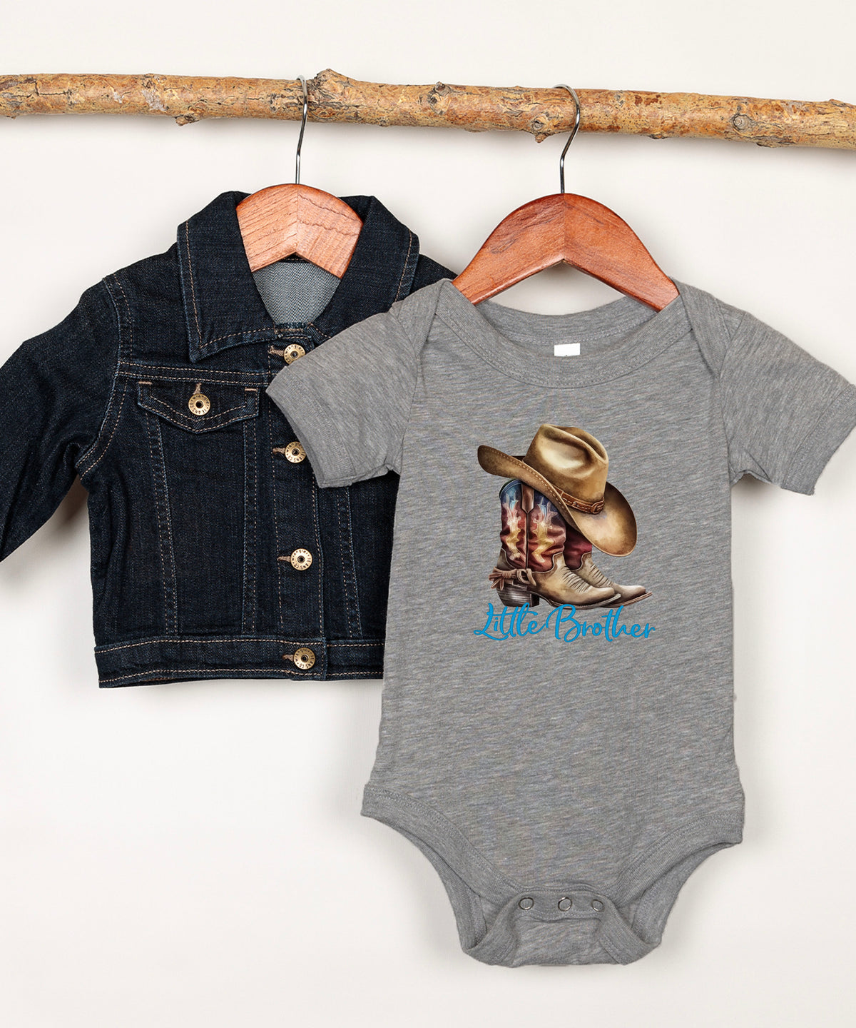 Little Brother Cowboy Boots Bodysuit - Granite Heather 3