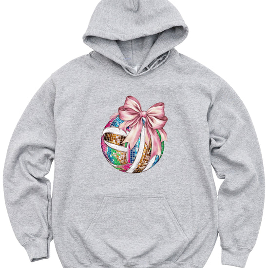 Disco Volleyball Coquette Bow Hoodie - Gray - View 3