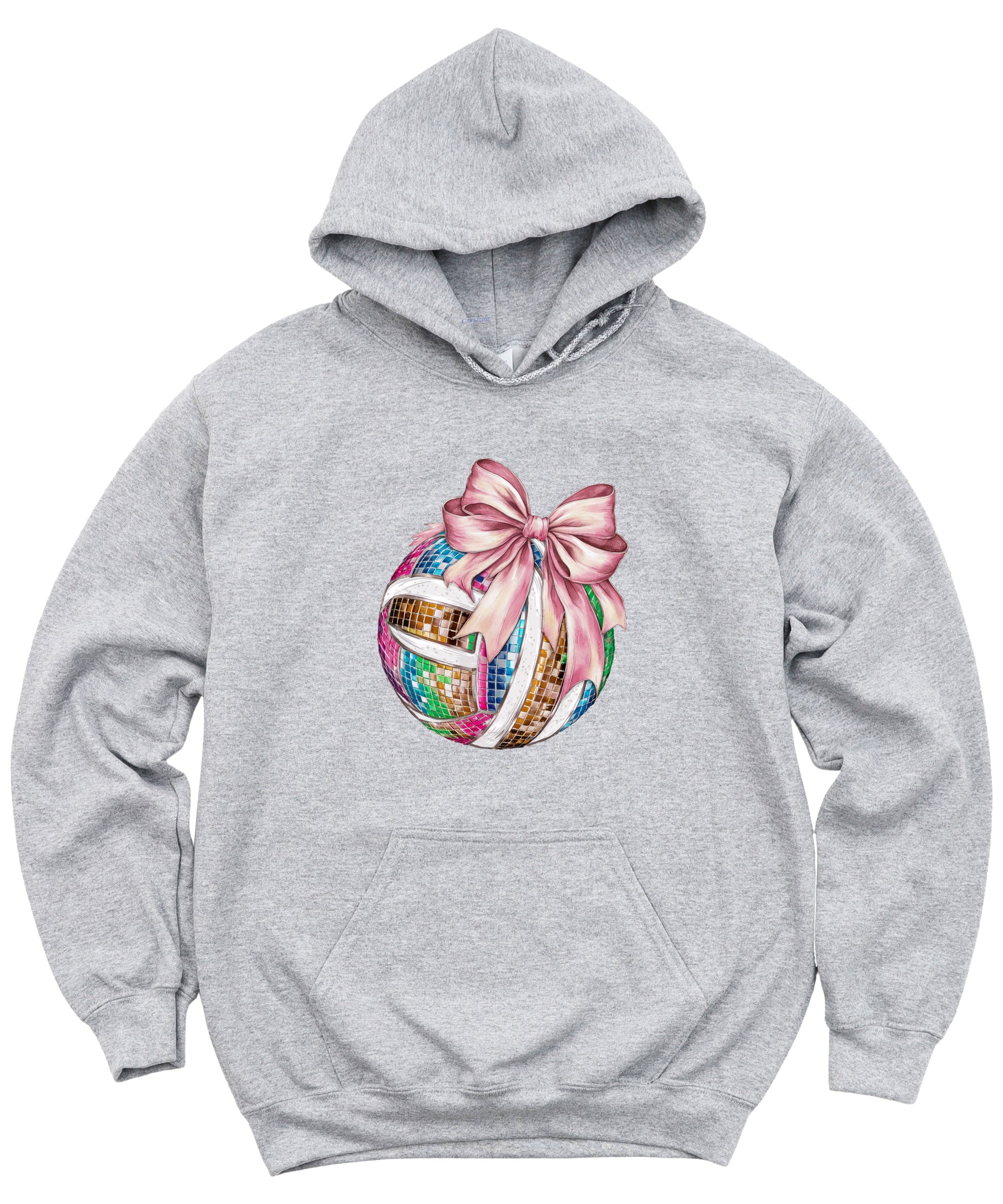 Disco Volleyball Coquette Bow Hoodie - Gray - View 3