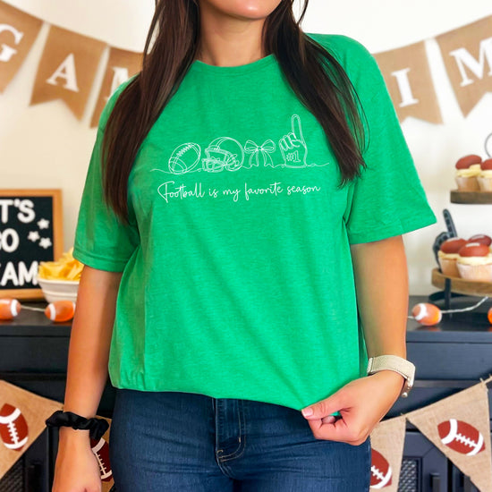 Football is My Favorite Season coquette bow game day tee, Vintage Green Shirt, view 3