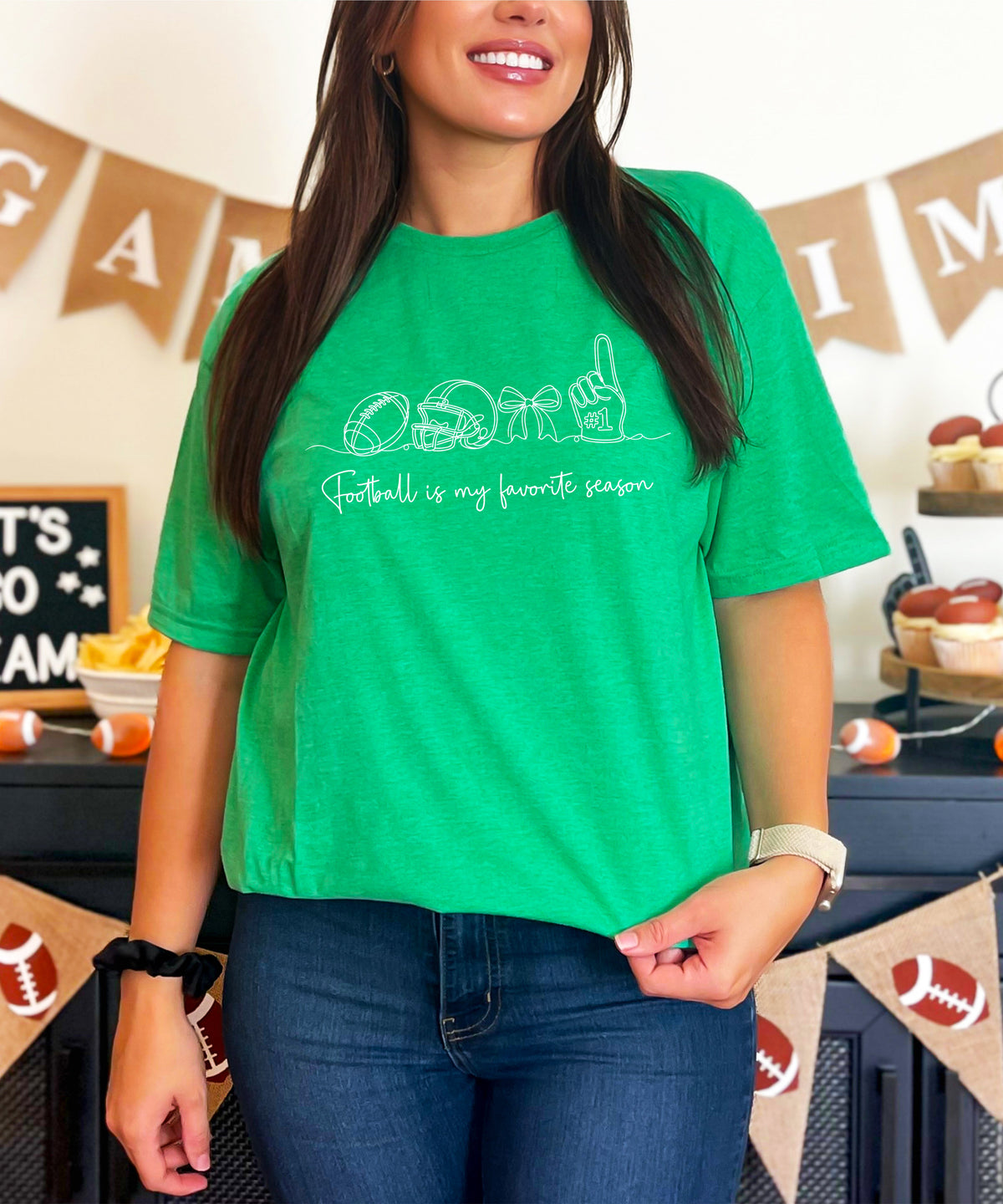 Football is My Favorite Season coquette bow game day tee, Vintage Green Shirt, view 3