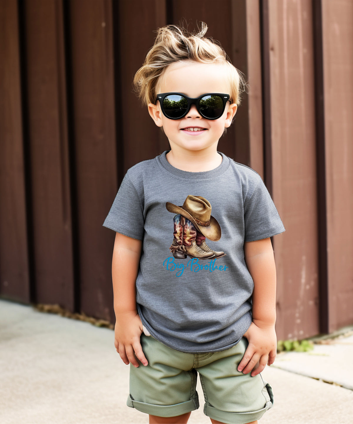 Big Brother Brown Boots Western sibling reveal tee - Granite Heather view 4