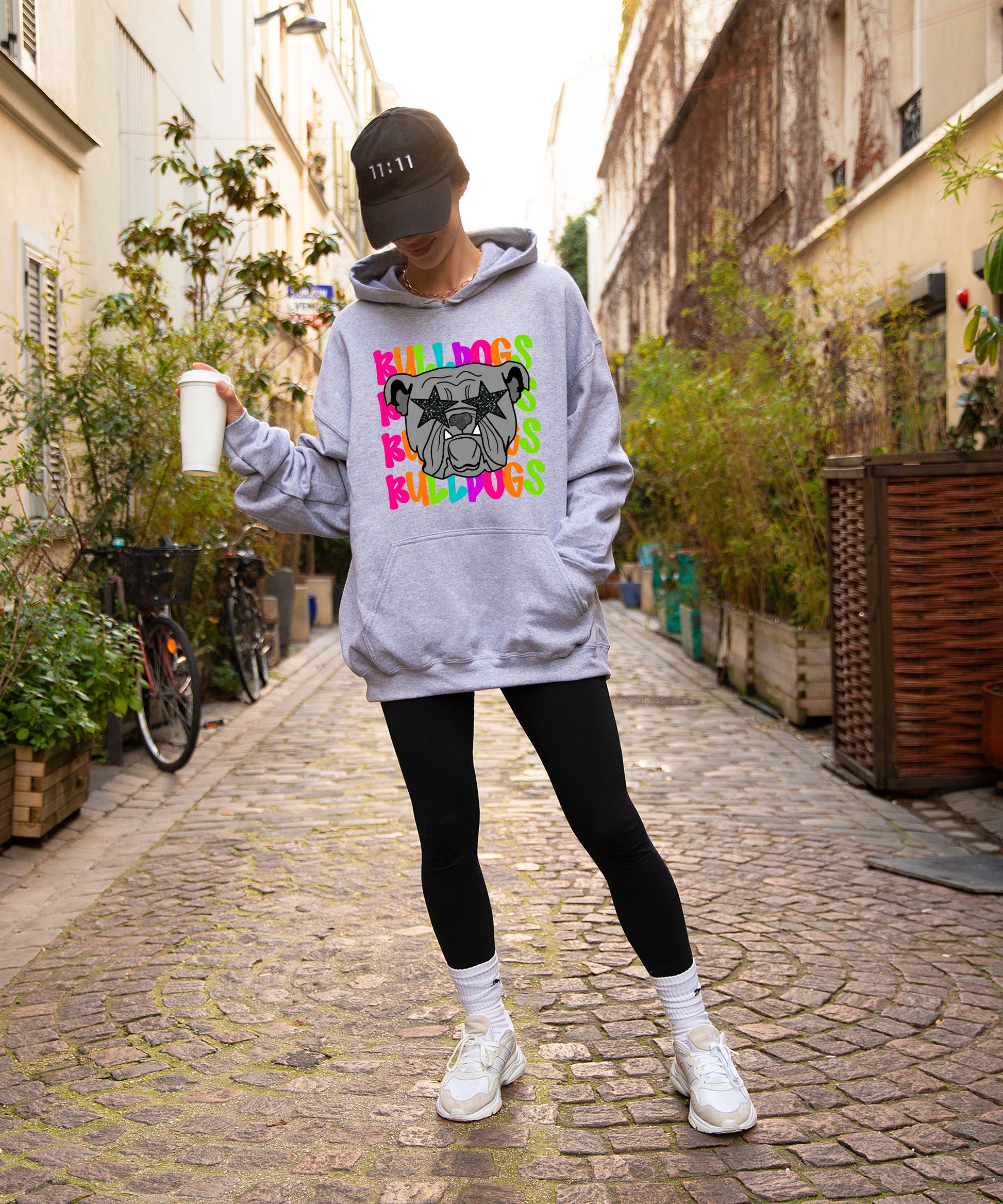 Bulldogs neon rainbow mascot hoodie in Gray - view 4