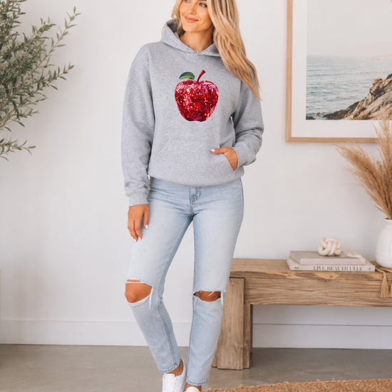 Gray glitter apple teacher hoodie view 4