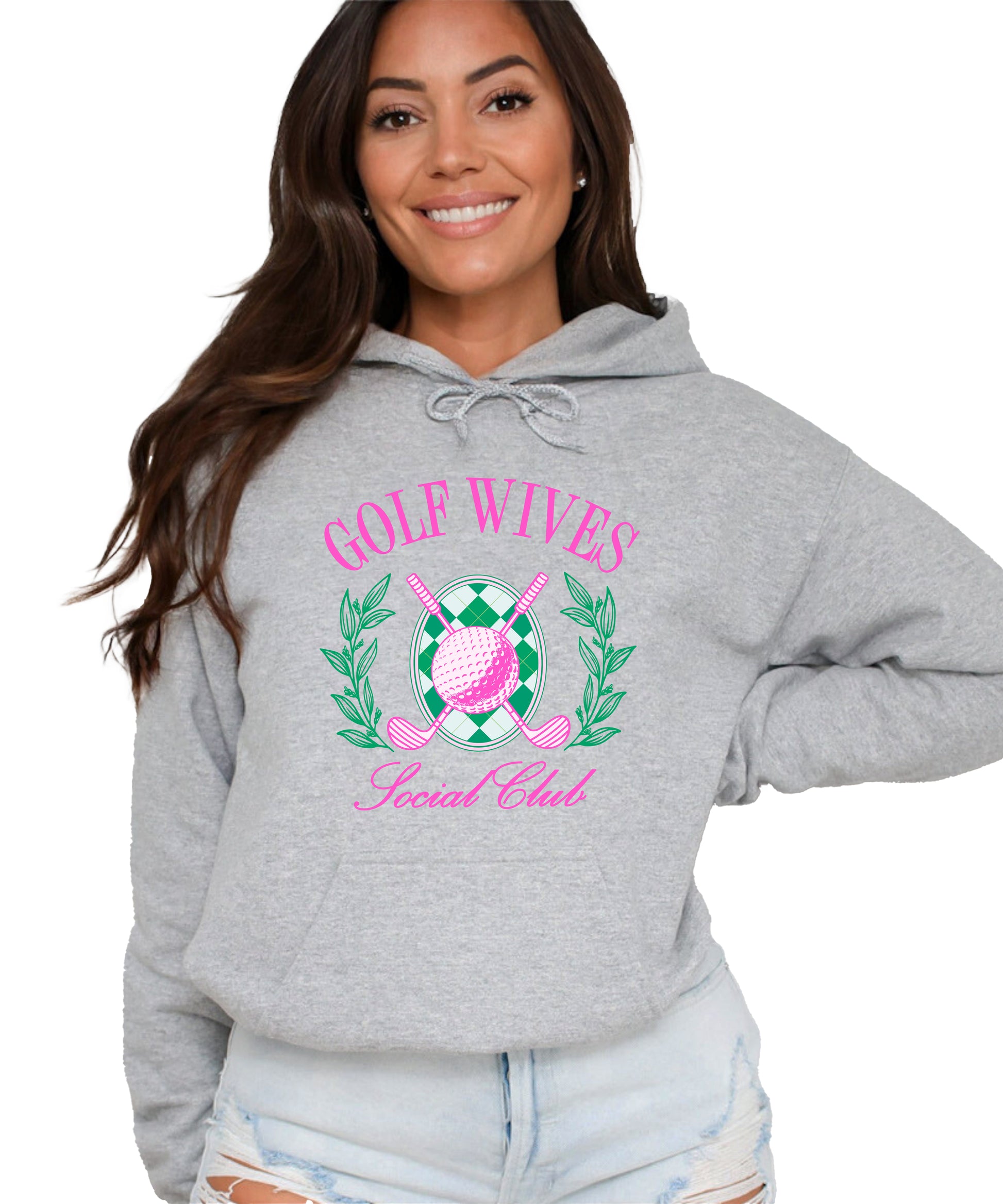 Golf Wives Social Club hoodie in Gray, model view