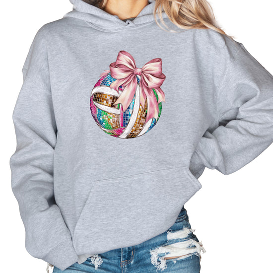 Disco Volleyball Coquette Bow Hoodie - Gray - View 4