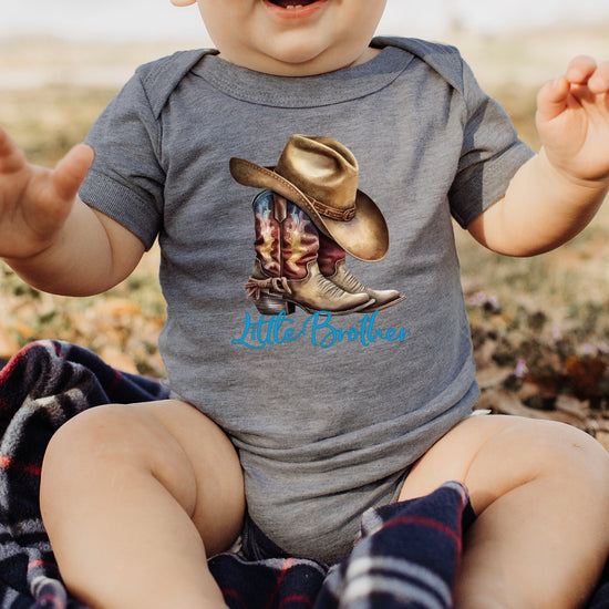 Little Brother Cowboy Boots Bodysuit - Granite Heather 4