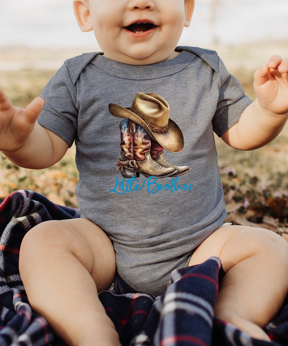 Little Brother Cowboy Boots Bodysuit - Granite Heather 4