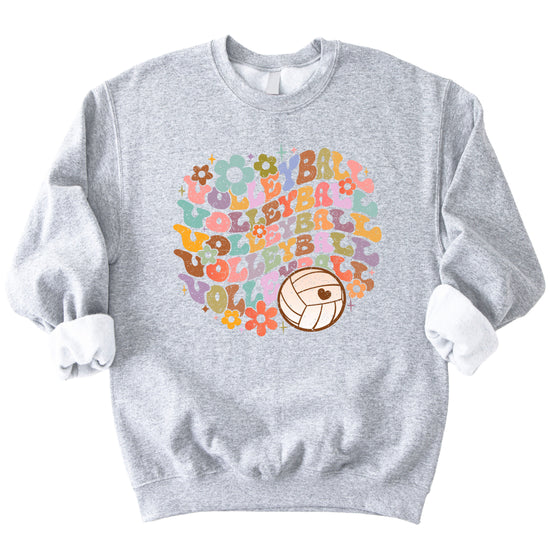 Retro floral volleyball sweatshirt, gray, adult — image 4 (G4)