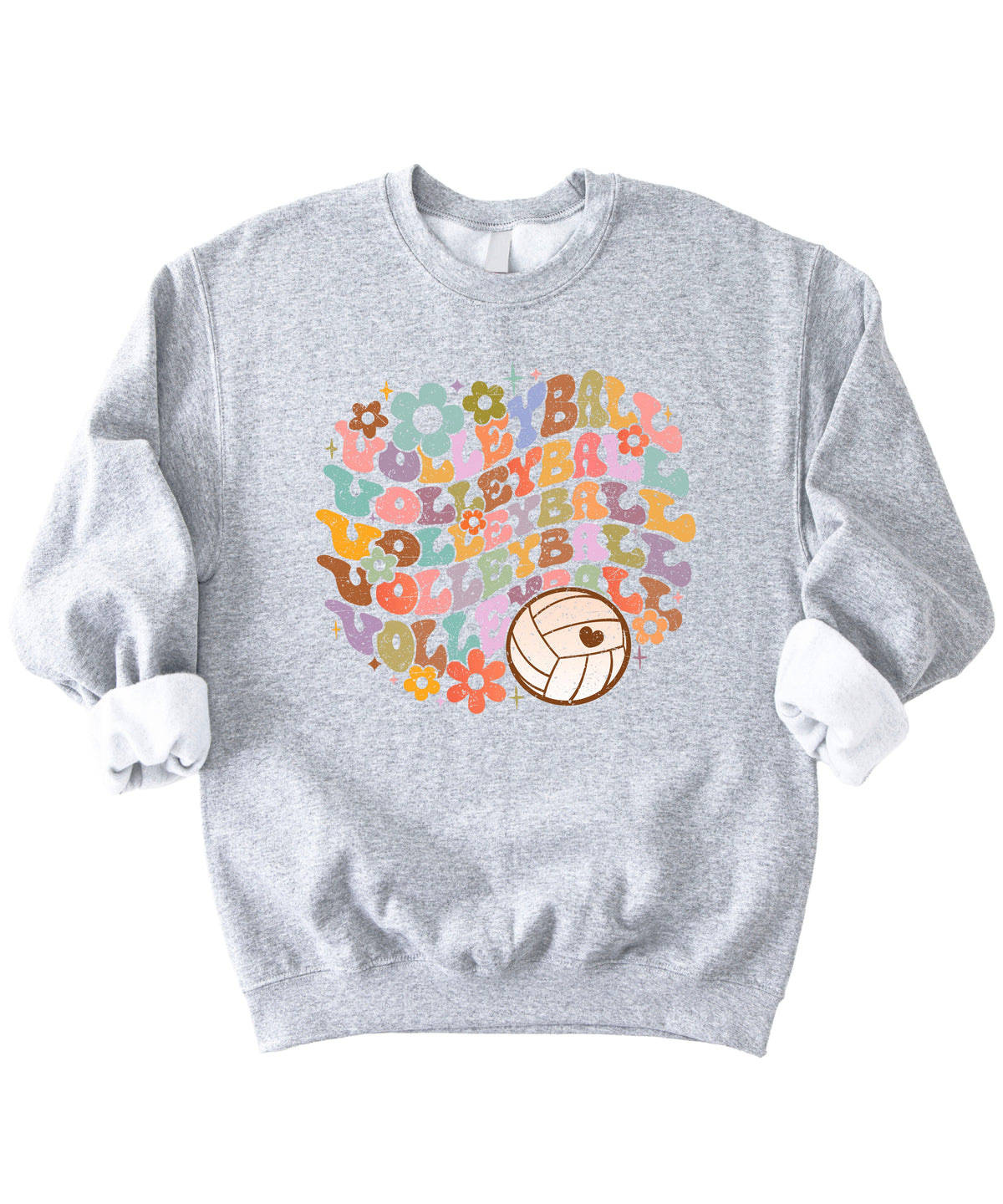 Retro floral volleyball sweatshirt, gray, adult — image 4 (G4)