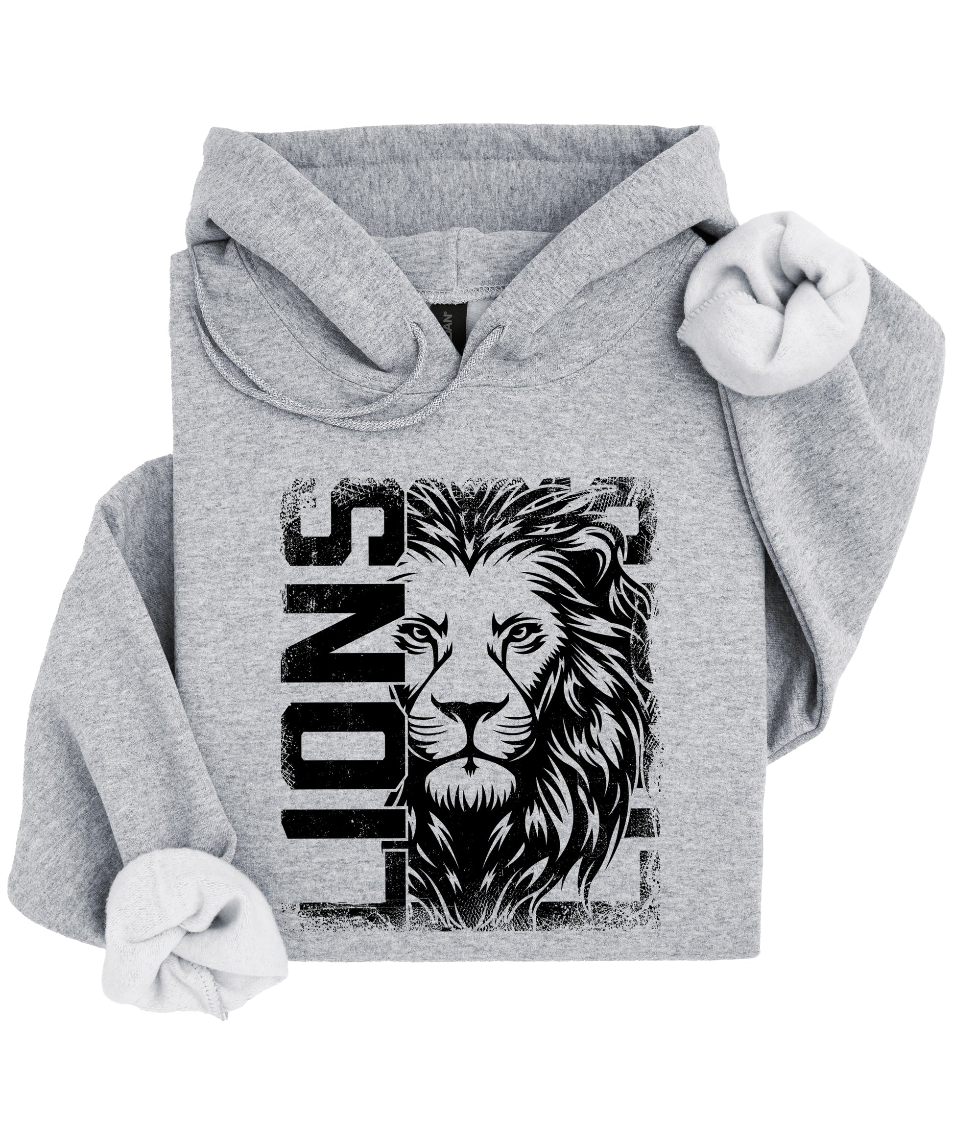 Lions School Spirit hoodie in Gray - distressed lion mascot game day pullover sweatshirt, view 4