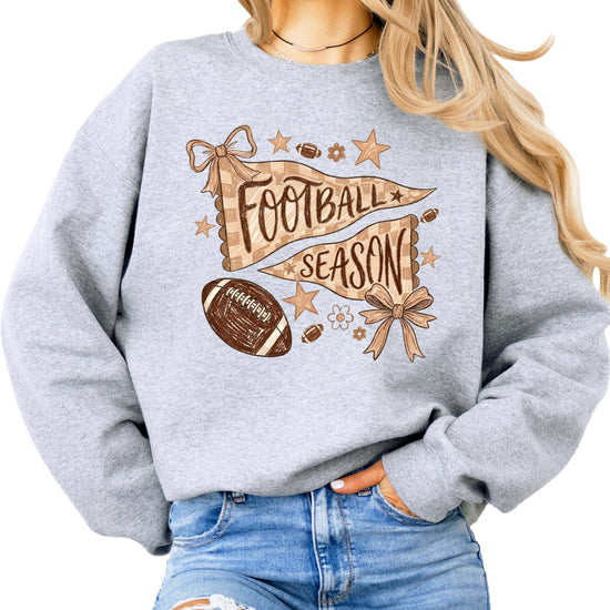 Football Season Coquette Bow Pennant Game Day Crewneck Sweatshirt - Gray Sweatshirt view 4